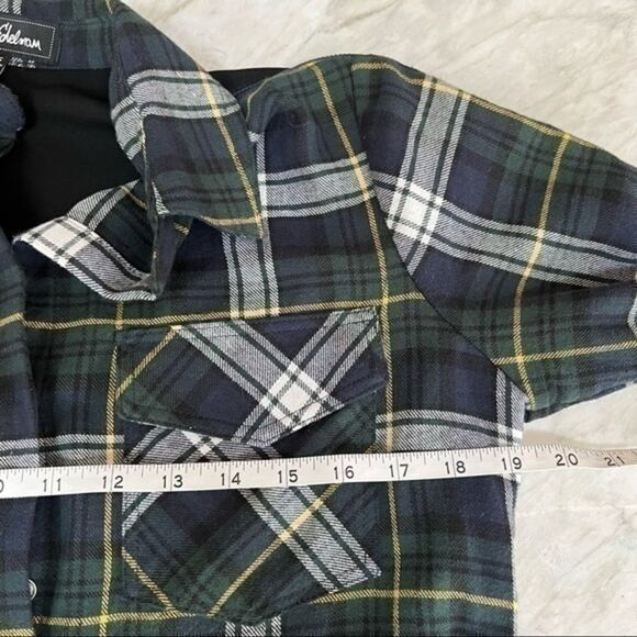 Sam Edelman Womens XS Green Plaid Zipper Shoulders Detail Long Sleeve Blouse - Picture 5 of 7